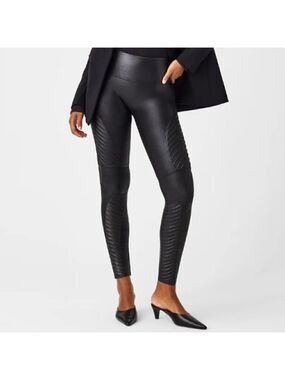 Spanx Faux Leather Moto Leggings in Very Black Size XS